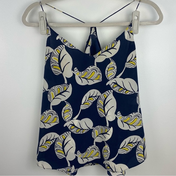 J Crew Carrie 100% silk cami top strappy tank tropical leaf print navy blue 4 - Picture 12 of 12